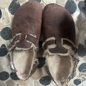Birkenstock Brown Shearling Clogs